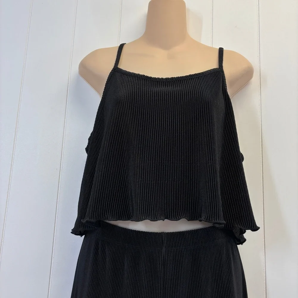 No Boundaries Women Y2K Beachy Crinkle Wide Leg 2pc Set Size XL Summer Clubwear